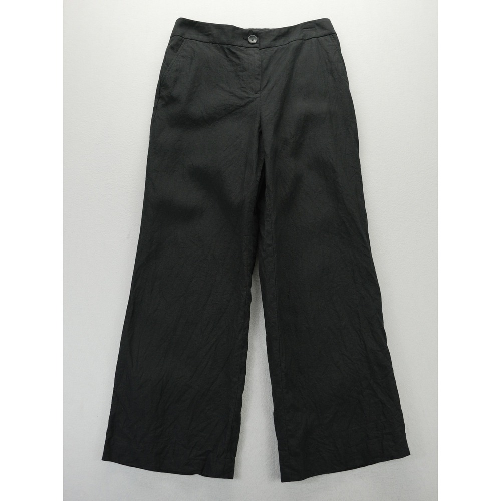 Talbots Black 100% Linen Wide Leg Pants Size 8 NWT Boho Minimalist Beach